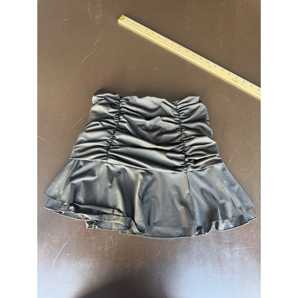 EasisiM Classic Black Ruched Mini Skirt Ruffle Hem Stretchy Size M - Picture 4 of 6